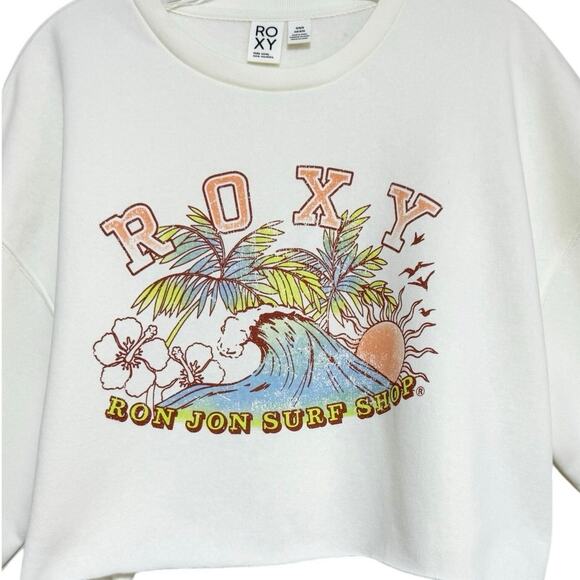 Roxy X Ron X Jon Lineup Oversized Cropped Crew Neck Raw Hem Sweatshirt Medium - Picture 5 of 10